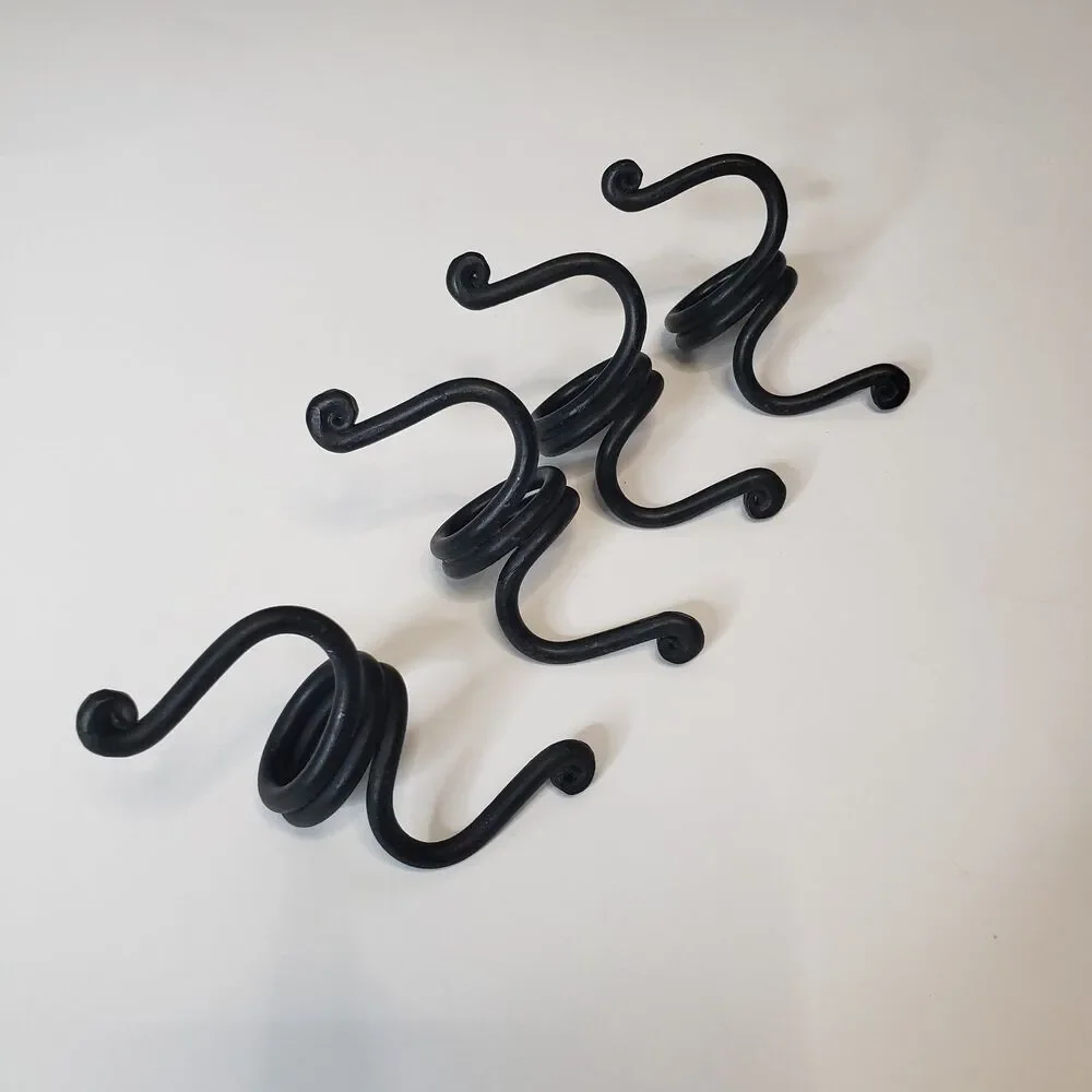 4 Wrought Iron Napkin Rings Rustic Farmhouse Coiled Spiral & Scroll Table Decor